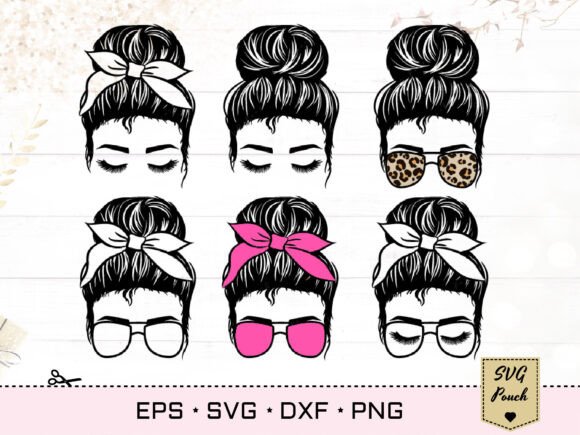 Messy Bun Bundle Svg: Graphics for T-Shirt Designs