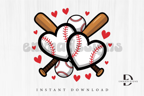 Retro Baseball Valentines Day PNG for Graphics and T-Shirt Designs